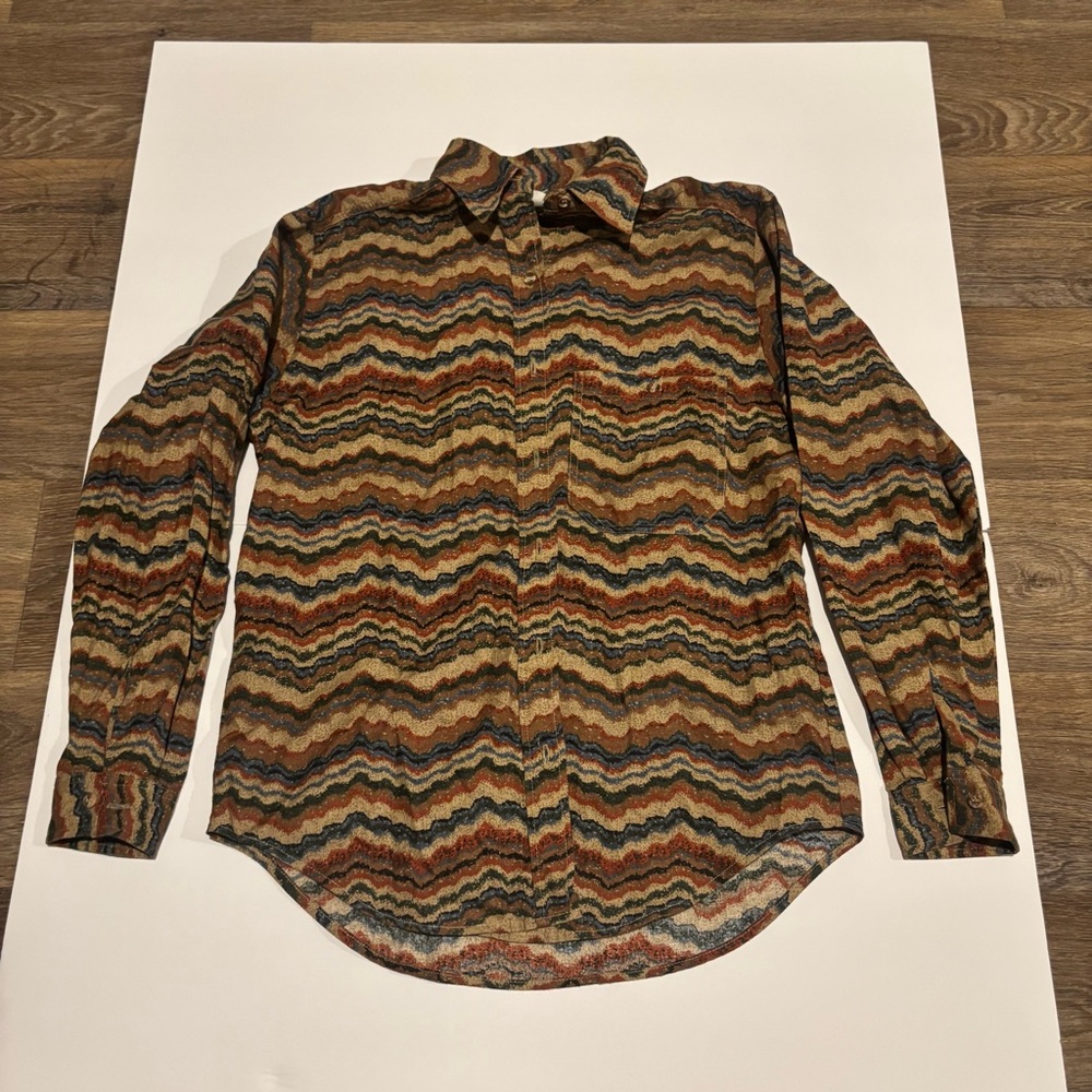 Vtg 80s Vivaldi Jeanswear Button-Up LS Shirt – Women’s Small - Earth-tone waves